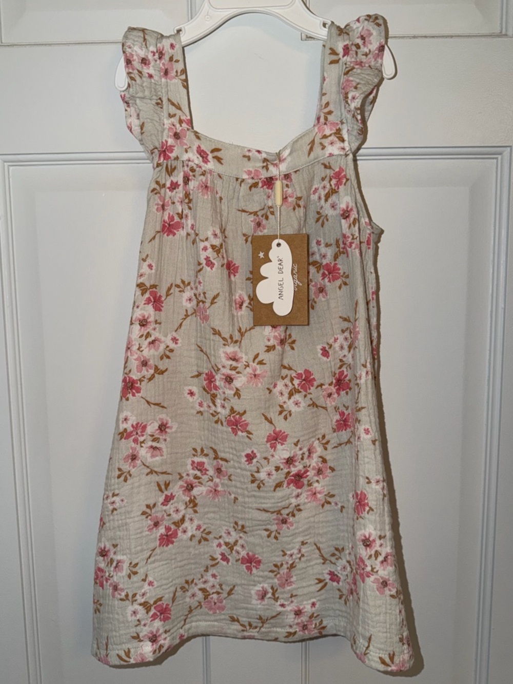 Angel Dear NWT Ivory Muslin Dress with Pink Cherry Blossom Floral Print